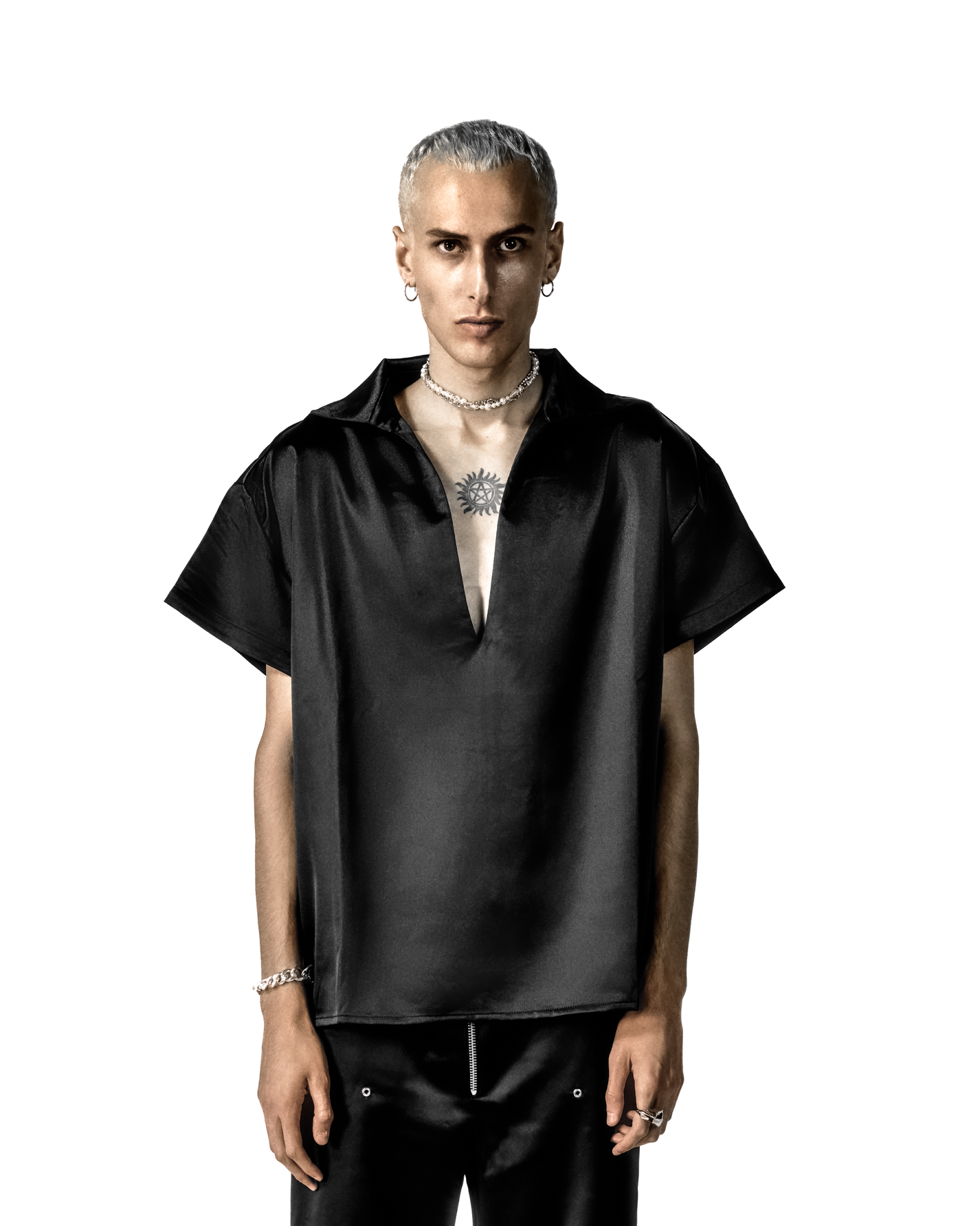 V TYPE SATIN SHIRT