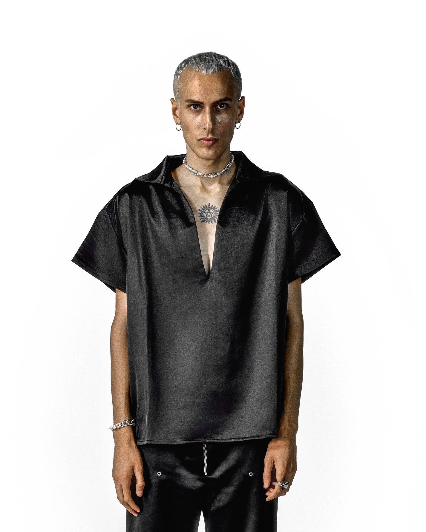 V TYPE SATIN SHIRT