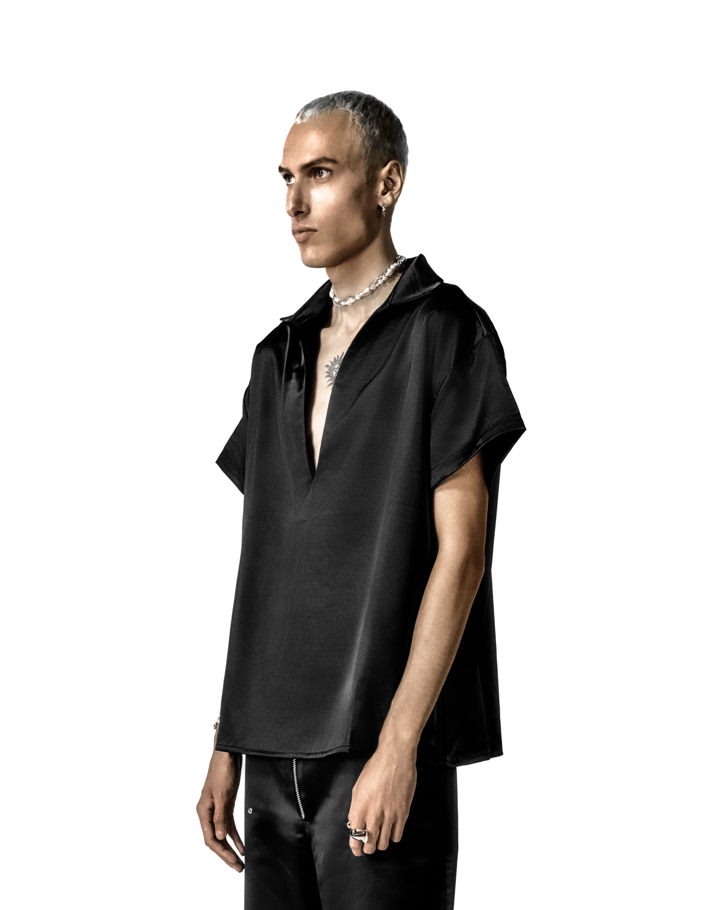 V TYPE SATIN SHIRT